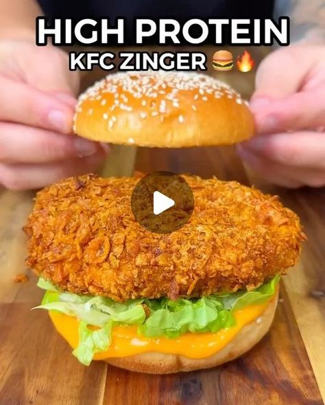 Kfc Zinger Burger, Burger Lettuce, Kfc Zinger, Kfc Burger, Zinger Burger, Light Cooking, Protein Ingredients, Celery Salt, High Protein Meal Prep