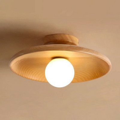 Wooden Saucer Shaped Flushmount Light Simplicity 1 Bulb Semi-Flush Ceiling Light for Corridor George Oliver | George Oliver Kavik Flush Mount 6.0 H x 11.0 W x 11.0 D in brownGlass | 6" H X 11" W X 11" D | Wayfair Dining Room Ceiling Lights, Semi Flush Mount Light, Lamp Minimalist, Ceiling Mounted Light, Wooden Shades, Cluster Pendant Lighting, Deco Luminaire, Shallow Bowl, Flush Mount Lights