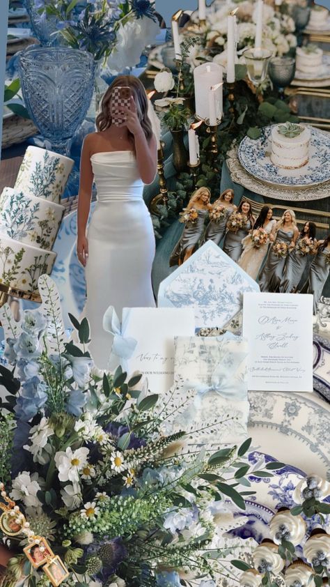 #myfirstshuffle Blue Wedding Theme Bridal Party, French Blue Garden Wedding, French Country Blue Wedding, Coastal Wedding Dress The Bride, Blue Southern Wedding, Habesha Graduation, Muted Blue Wedding, Coastal Granddaughter Wedding, Wedding Aesthetic Blue