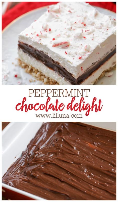 Deliciously fluffy layered Peppermint Chocolate Delight is simple and kid-friendly. It's our new favorite Christmas dessert! #peppermintchocolatedelight #peppermintdelightdessert #peppermint #dessert #chocolateandpeppermint Christmas Pudding Desserts, 2024 Cookies, Sugar Addict, Peppermint Dessert, Favorite Christmas Desserts, Holidays Recipes, Kids Plate, Xmas Desserts, Peppermint Marshmallows