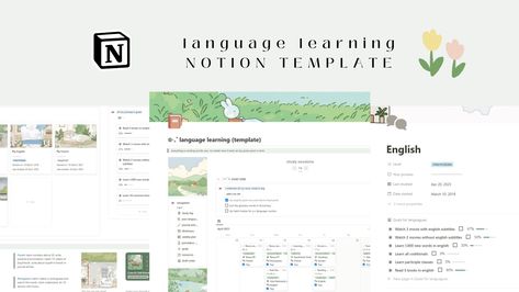 Notion aesthetic organization that girl 2023 language learning Language Study Notion, Notion For Language Learning, Notion Language Template, Notion Language Learning Template, Language Learning Template, Language Template, Learning Routine, Aesthetic Notion Template, Cell Design