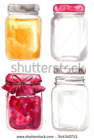 Glass Jar Watercolor, Jam Watercolor, Jam Painting, Watercolor Jar, Jam Business, Jar Watercolor, Fruit Trees In Containers, Background Sweet, Wc Ideas