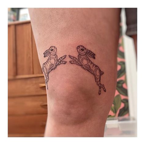 Rabbit Knee Tattoo, Bent Knee Tattoo, Double Knee Tattoo, Knee Framing Tattoo, Knee Frame Tattoo, Side Of Knee Tattoo, Below Knee Tattoo, Knee Tats, Leg Tats