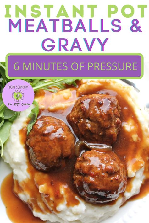 This super easy weeknight meal is perfect for busy nights. To keep things simple I'm using frozen meatballs and jarred gravy. If you prefer, you can use homemade gravy. The instant pot has this cooked with 6 minutes of pressure. Just enough time to whip up some instant or microwaved mashed potatoes to serve alongside side. Meatballs And Gravy Instant Pot, Salisbury Meatballs Instant Pot, Instant Pot Frozen Meatballs And Gravy, Instant Pot Salisbury Steak Meatballs, Meatballs And Gravy Over Mashed Potatoes, Frozen Meat Instant Pot Recipes, Frozen Meatball Recipes Instant Pot, Instant Pot Meatballs Frozen, Frozen Meatballs Instant Pot