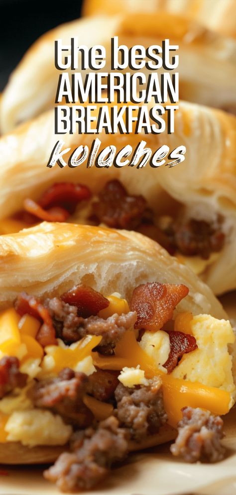 American Breakfast Kolaches [110 Minutes] – Chasety Breakfast Kolaches, Kolache Recipes, Cheese Kolache Recipe, Kolachi Recipe, Kolache Recipe, Slovak Recipes, High Protein Breakfast Recipes, Bacon And Cheese, American Breakfast