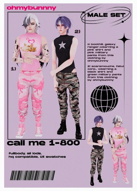 BABY ☾ CALL ME 1-800 MALE SET ✰ | Patreon Sims 4 Cc Pastel Male Clothes, Sims 4 Cc Himbo, Sims 4 Cc Y2k Clothes Male Patreon, Sims 4 Cc Feminine Male Clothes, Sims 4 Shorts Male, Sims 4 Male, Cc Clothing, Sims 4 Male Clothes, Military Pants