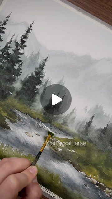 Mountain Watercolor Painting Easy, Mountain Painting Tutorial, Foggy Forest Painting, Misty Forest Painting, Watercolor Forest Landscape, Misty Watercolor, Mountain Painting Acrylic, Watercolor Painting Easy, Mountains Forest