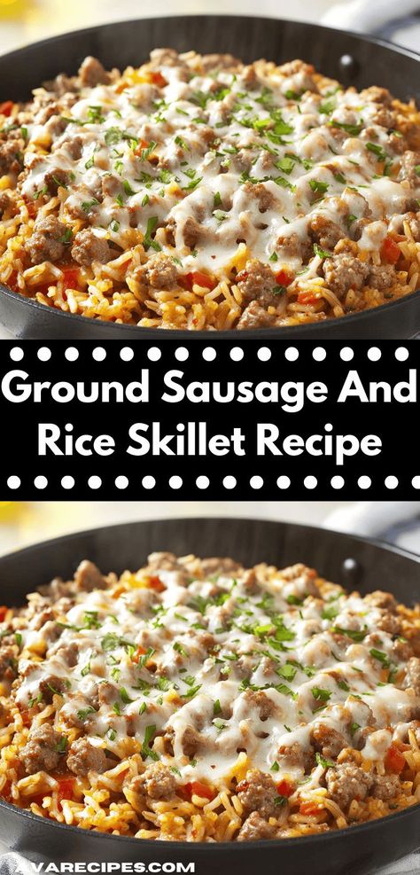 Looking for a delicious family dinner? This Ground Sausage and Rice Skillet Recipe is packed with flavor and easy to prepare. It's a satisfying meal that everyone will love, making weeknight dinners a breeze. Ground Sausage And Rice, Sausage And Rice Skillet, Ground Sausage Recipes, Rice Skillet Meals, Sausage And Rice, Sausage Recipes For Dinner, Ground Recipes, Sausage Dinner, Rice Skillet