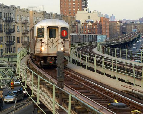 No 1 Train on Elevated Subway Tracks, Inwood, New York City | Flickr - Photo Sharing! The Get Down, Washington Heights, New York Subway, Subway Train, Manhattan Nyc, U Bahn, Nyc Subway, Model Railroad, New Yorker