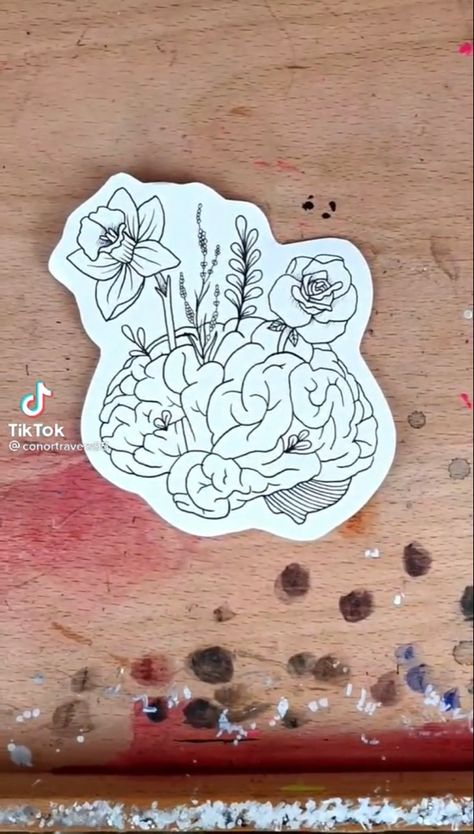 Created by @conortravers95 on tiktok Floral Brain Tattoo, Floral Brain, Biblical Tattoos, Brain Tattoo, Sunflower Tattoos, Sleeves Ideas, Tattoo Idea, Simple Art, Leg Tattoos