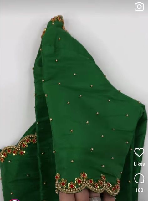 Green Saree Blouse Designs, Green Blouse Embroidery Designs, Green Blouse Maggam Work, Simple Handwork Blouse Design, Green Maggam Work Blouse, Green Blouse Aari Work Designs, Cut Work Blouse Designs, Simple Maggam Work Blouses, Simple Aari Work Blouse Design