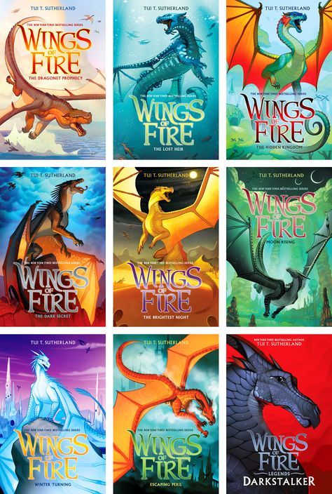 Wings of Fire covers 1-9 cover art by Joy Ang dragon middle grade? chapter book? 8-12 series Wings Of Fire Book, Fire Cover, Wings Of Fire Dragons, Books Series, Fire Book, Dragon Series, Wings Of Fire, Fire Dragon, Dragon Artwork