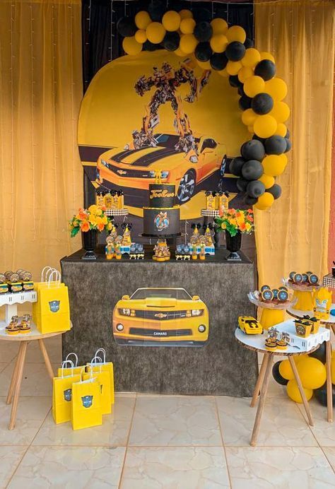 Bumble Bee Transformers Birthday Party, Bumblebee Transformers Birthday Party, Transformers Birthday Decorations, Transformers Decorations, Transformers Birthday Cake, Transformers Birthday Parties, Transformers Birthday, Transformer Party, Robot Birthday Party