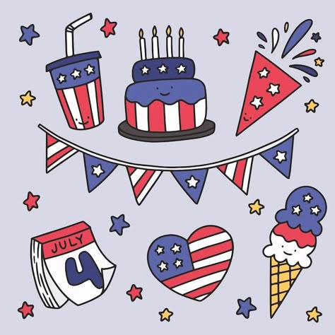 Forth Of July Drawing Ideas, July 4th Doodles, July 4th Clipart, Fourth Of July Stickers, Fourth Of July Clipart, July Drawing Ideas, Fourth Of July Doodles, 4th Of July Doodles, Month Doodles