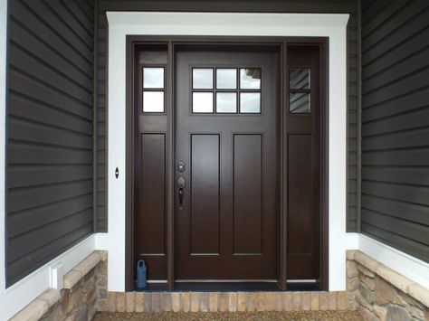 Dark Brown Front Door, Brown Front Door, Craftsman Style Front Doors, Dark Grey Houses, Brown Front Doors, Exterior Entry Doors, Brown Doors, Black Front Doors, Door Images