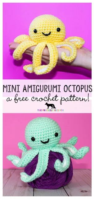 Crochet Planchette, Octopus Crochet Pattern Free, Mini Octopus, Octopus Crochet Pattern, Confection Au Crochet, Crochet Octopus, Pola Amigurumi, Crochet Animals Free Patterns, Mini Crochet