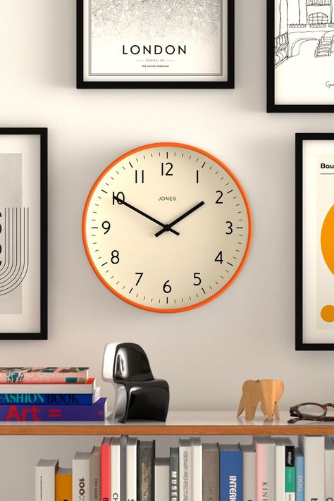 Jones Clocks Jam Wall Clock Wall Clock And Shelves, Clock Ideas For Living Room, Kitchen Clock Ideas, Modern Clock Design, Clock On The Wall, Bedroom Clock, Eden Green, Ticking Clock, Living Room Clock