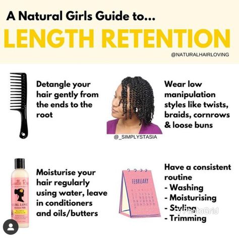 Hair Growing Tips Natural, Long Hair Tips Growing, Length Retention Natural Hair, Growing Long Hair, Hair Journey Tips, Relaxed Hair Care, Natural Hair Care Routine, 4c Hair Care, Healthy Hair Routine