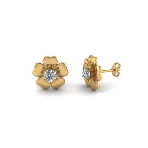 Yellow Gold Over .925 Sterling Silver Round Cut White CZ Flower Stud Earrings #Unbranded #Stud Small Size Earrings Gold, Gold Flower Stud Earrings, Small Earrings Gold, Tiny Gold Studs, Earrings Display, Flower Earrings Gold, Diamond Earrings Design, Gold Earrings Designs, Small Earrings Studs