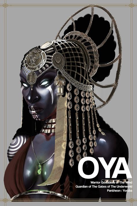 Oya Fierce Warrior Goddess of the Wind, Christopher Pompey on ArtStation at https://www.artstation.com/artwork/x01q1 Shango God, Goddess Oya, Oya Orisha, Oya Goddess, Yoruba Orishas, Orishas Yoruba, African Mythology, Warrior Goddess, African Goddess