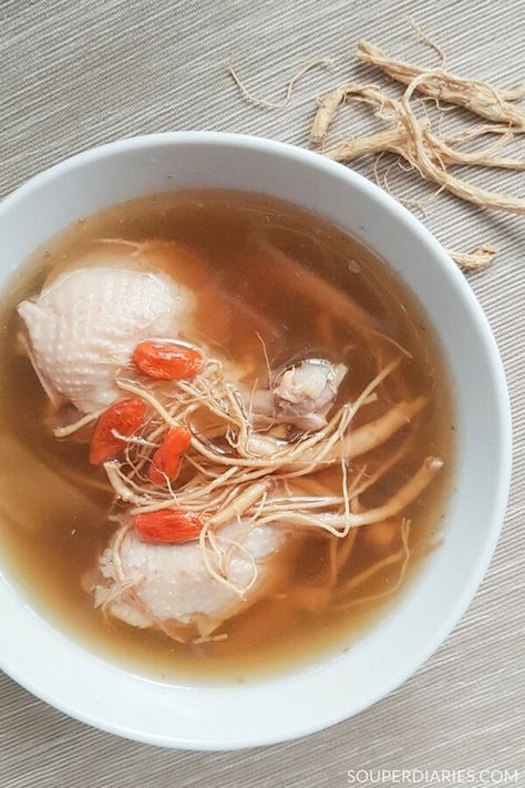 Ginseng beard chicken soup gently nourishes and rejuvenates the body. #chinese #chineseherbs #herbs #chinesesoup #ginseng | souperdiaries.com Ginseng Soup, Soup Photography, Herbal Chicken Soup, Ginseng Chicken Soup, Soup Chinese, Confinement Food, Herbal Soup, Healthy Chinese Recipes, Chinese Soup Recipes