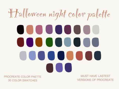 Halloween night color palette | Etsy Scary Color Palette, Haunted House Color Palette, Spooky Halloween Color Palette, Purple Orange Black Color Palette, Night Color Palette, Halloween Color Palette Hex Code, Halloween Procreate, Halloween Palette, Halloween Color Palette