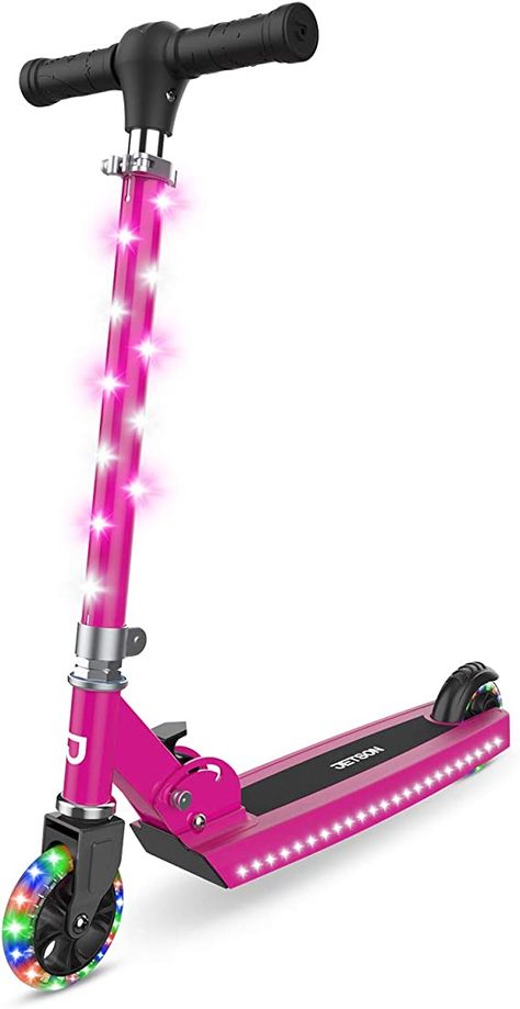 Amazon.com: Jetson Scooters - Jupiter Kick Scooter (Pink) - Collapsible Portable Kids Push Scooter - Lightweight Folding Design with High Visibility RGB Light Up LEDs on Stem, Wheels, and Deck : Sports & Outdoors Riding Scooters, Kids Pencil Case, Money Saving Box, American Girl Doll Furniture, Kids Play Tent, Toy Cars For Kids, Best Purses, Kick Scooter, Kids Scooter