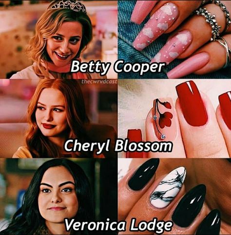 Veronica Lodge Nails, Riverdale Nails Designs, Cheryl Blossom Nails, Riverdale Nails, Cast Of Riverdale, Riverdale Veronica, Harry Potter Marvel, Opal Nails, Cheryl Blossom Riverdale