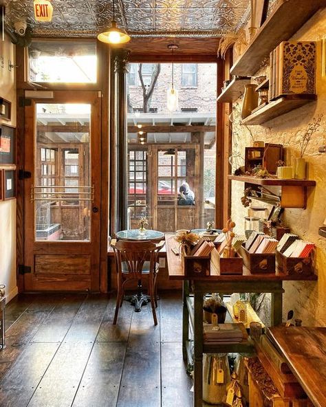 Susan Kaufman on Instagram: "I’m not really a tea drinker (more of a coffee lover), but @paquita is such a charming West Village tea shop, it could make me a convert. (242 W. 10th St.) Stepping inside is like being enveloped in a warm hug, especially on a cold winter day. Are you team tea or team coffee? Happy Friday, stay well and stay safe. #teashop #westvillage #mysecretnyc #walkwithmenewyork" Teashop Ideas Interior Design, Tea And Book Shop, Cozy Tea Shop, Cute Tea Shop, Small Tea Room, Tea Room Aesthetic, Tea Shop Aesthetic, Art Coffee Shop, Miniature Cafe