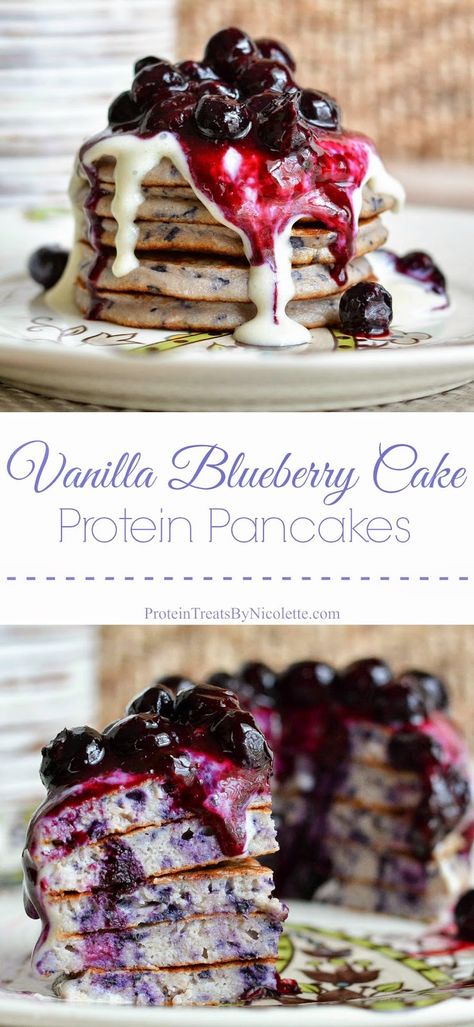 Protein Treats By Nicolette : Vanilla Blueberry Cake Protein Pancakes Vanilla Blueberry Cake, Protein Treats, Protein Powder Recipes, Blueberry Cake, Protein Pancakes, Protein Snacks, Savoury Cake, Protein Foods, Healthy Treats