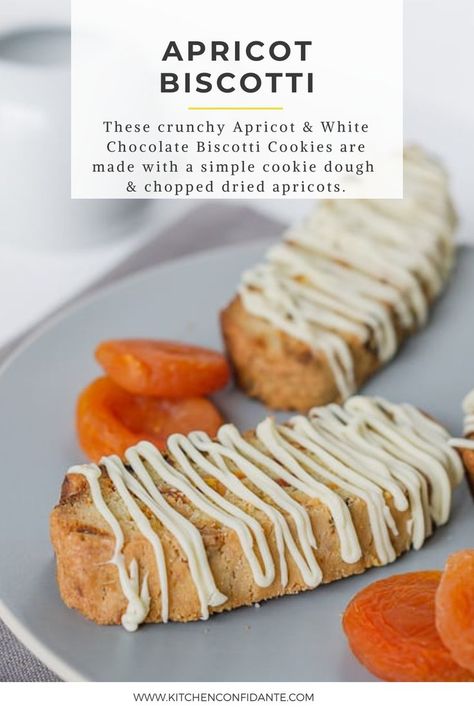 Apricot & White Chocolate Biscotti Cookies on a plate. Apricot Biscotti, White Chocolate Biscotti, Holiday Biscotti, Chocolate Biscotti Recipe, Baker Kitchen, Biscotti Recipes, Chocolate Biscotti, Baking Bad, Dried Apricot