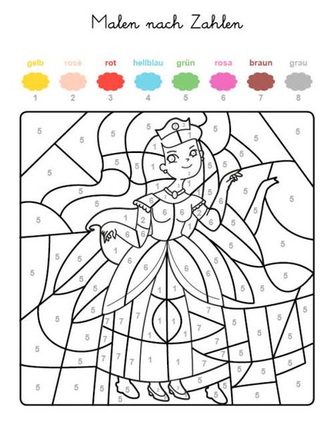 Malen nach Zahlen: Prinzessin ausmalen zum Ausmalen Theme Carnaval, Kindergarten Coloring Pages, Color By Numbers, Color Magic, Color By Number, Quotes Deep Feelings, Wedding With Kids, Animal Planet, Coloring Pictures