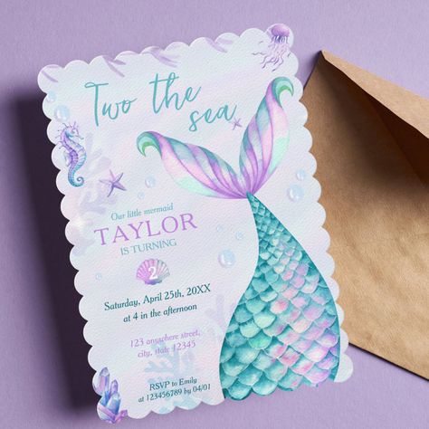 Onder The Sea Birthday Girl, Mermaid 2nd Birthday, Mermaid 1st Birthday, Oneder The Sea, Pink Mermaid Tail, 1st Birthday Girl, Under The Sea Birthday, Sea Mermaid, Mermaid Invitations