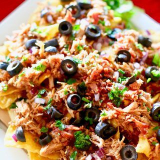 Slow Cooker Pulled Pork Loaded Nachos - Print Nachos Pulled Pork, Pulled Pork Nachos Recipe, Pork Nachos Recipe, Slow Cooker Recipes Pork, Pulled Pork Nachos, Pork Nachos, Boneless Pork Shoulder, Loaded Nachos, Light Appetizers