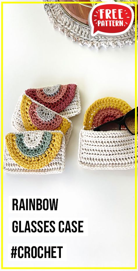 Crochet Sunglasses Case Pattern Free, Crochet Glasses Case, Glasses Case Pattern, Crochet Eyeglass Cases, Crochet Glasses, Crochet Rainbow, Yarn Craft, Rainbow Crochet, Quick Crochet