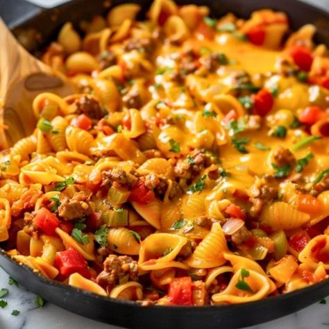 Taco Pasta Taco Hamburger Helper, Taco Hamburger, Mexican Casseroles, Shells And Cheese, Hotdish Recipes, Dinner Desserts, Homemade Salsa Recipe, Taco Pasta, Mexican Casserole