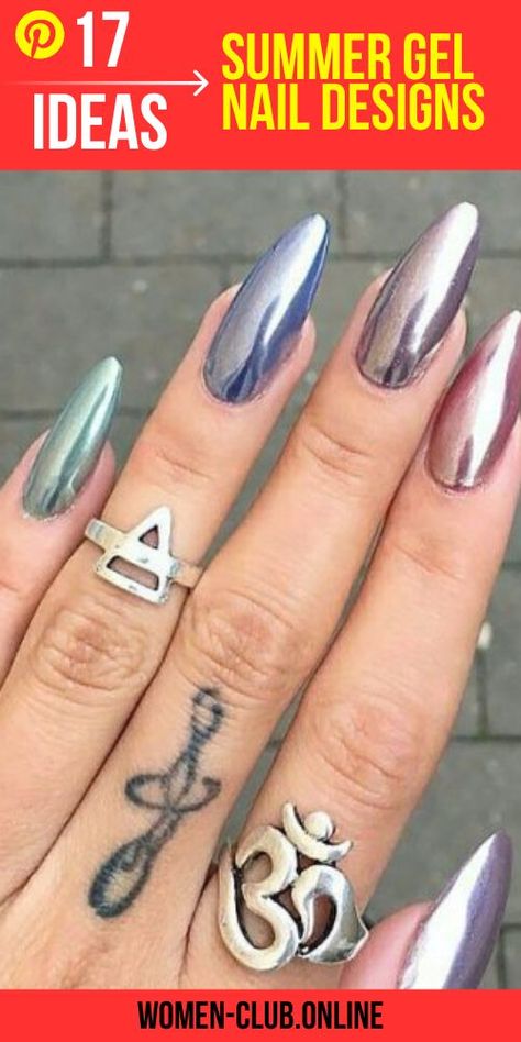 Nails And Rings, Metallic Nails Design, Metallic Nail Art, Pink Chrome Nails, Chrome Nails Designs, Mirror Nails, Super Nails, Metallic Nails, Rainbow Nails