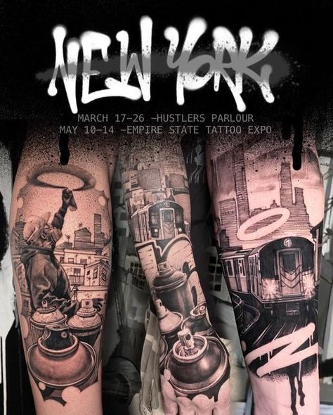 New York City Tattoo, Traditional Tattoo Black And Grey, F Tattoo, State Tattoos, Tattoo Hip, Tattoo Graffiti, Sketch Style Tattoos, New York Tattoo, Tattoo Expo