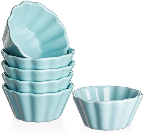 Amazon.com: DOWAN Creme Brulee Ramekins 6 Oz Oven Safe, Porcelain Souffle Custard Cups Dishwasher Safe and Microwave Safe, Flower-Shaped Condiments Cups, Set of 6, Blue: Home & Kitchen Creme Brulee Desserts, Custard Cups, Souffle Dish, Caramel Pudding, Mini Pies, Large Coffee Mugs, Cups Set, Baking Set, Small Cake