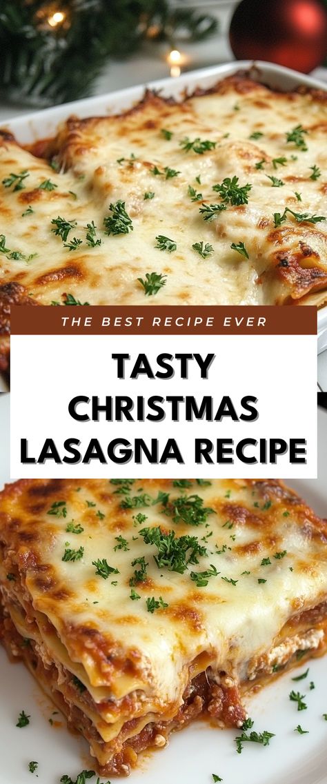 Image for Tasty Christmas Lasagna Recipe Flavorful Lasagna Recipe, Best Christmas Lasagna, Christmas Lasagna Dinner Holidays, Half Baked Harvest Lasagna, Christmas Dinner Lasagna, Lasagne Recipes Beef, Christmas Lasagne, Christmas Lasagna, Vegetarian Sausages