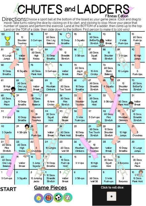 Fun Fitness Games, Fitness Games For Kids, Kids Exercise Activities, Chutes And Ladders, Fitness For Kids, Fitness Games, Elementary Physical Education, Physical Education Lessons, Elementary Pe