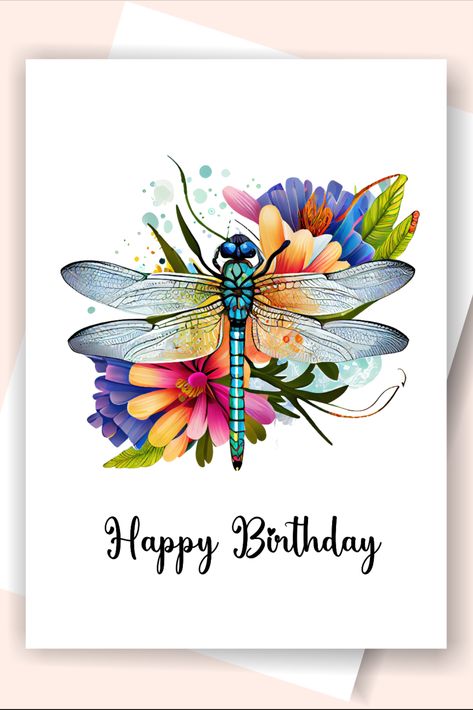 Dragonfly Birthday Wishes, Dragonfly Cards Handmade, Happy Birthday Dragonfly, Birthday Dragonfly, Dragonfly Birthday, Birthdays Cards, Watercolor Birthday Cards, Happy 70 Birthday, Birthday Pics