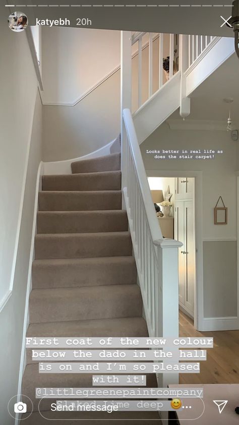 Egyptian Cotton Staircase, Staircase Dado Rail, Dado Rail Staircase, Dado Rail Hallway Paint Wall Colors, Dado Rail Paint Ideas, Hall Paint Ideas, Hallway With Dado Rail, Neutral Staircase, Hallway And Stairs Ideas Paint Colors