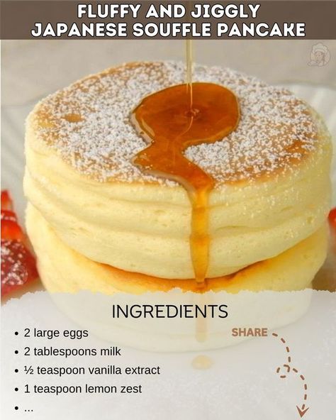 Recipe Castle Japanese Souffle Pancakes, Japanese Pancake Recipe, Soufflé Pancakes, Japanese Pancake, Pancake Bites, Easy To Make Breakfast, Souffle Pancakes, Pancakes Ingredients, French Toast Easy