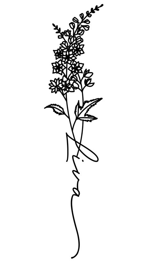 July Birth Flower Larkspur, Name Tattoo Design, Tattoo Design Name, July Birth Flower, Name Tattoo Designs, Design Name, Custom Tattoo Design, Name Tattoo, Custom Tattoo