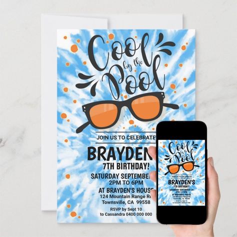 Pool Party Invitation Boy Cool by the Pool Party  Zazzle Water Park Birthday Party, Water Park Party, Waterslide Party, Boys Pool Party Invitations, Swim Party Invitations, Pool Birthday Invitations, 7th Birthday Boys, 10th Birthday Invitation, Backyard Pool Parties