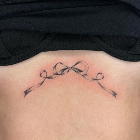 Ribbon Tramp Stamp, Coquette Tramp Stamp, Bow Tramp Stamp, Tattoos Sternum, Tramp Stamp Cover Up Tattoos, Star Tats, Cute Tramp Stamp, Country Tattoos, Bow Tattoo