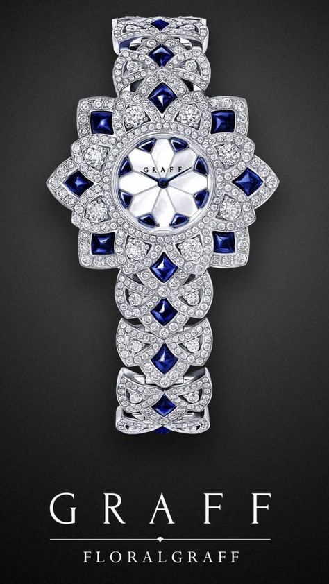 GRAFF Diamonds: Blue Sapphire, Mother of Pearl & Diamond Floral Graff Couture Watch Graff Jewelry, Graff Diamonds, Extraordinary Jewelry, Jewellery Design Sketches, Fancy Jewellery Designs, Amazing Watches, Jewellery Sketches, Expensive Watches, Diamond Jewelry Designs