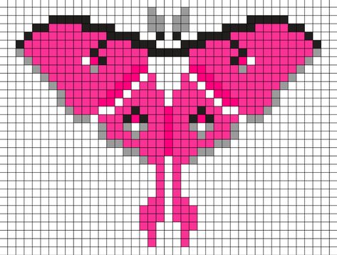 Lunar Moth Pixel Art, Perler Bead Moth, Pink Perler Bead Patterns, Bug Pixel Art, Moth Pixel Art, Diamond Dotting, Pink Moth, Melt Beads Patterns, Lunar Moth