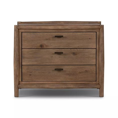 Glenview Nightstand Weathered Oak Veneer Four Hands Oak Nightstands, Casual Bedroom, Spindle Design, Three Drawer Nightstand, Oak Nightstand, Style Nightstand, White Oak Wood, Forest Hill, Amber Interiors